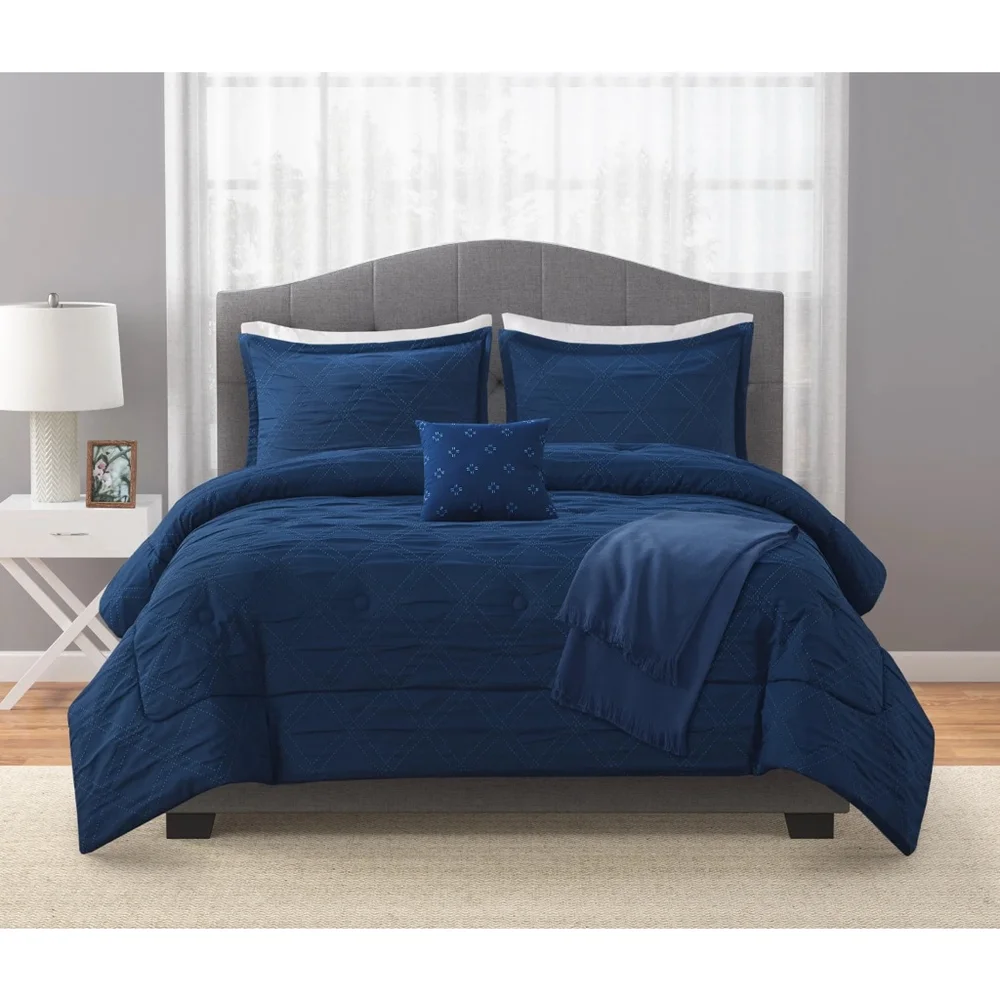 NEW Mainstays Full/Queen Navy Blue & Light Blue 5-Piece Comforter Set